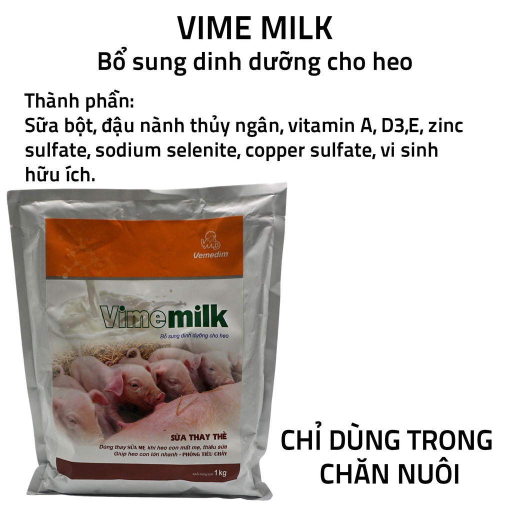 30 cồn saly Vemedim Vime Milk - Sữa thay thế bổ sung dinh dưỡng cho heo, lợn (Gói 1Kg)