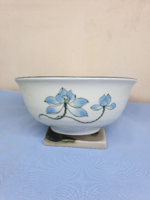 BÁT TÔ CANH phi 16cm SỨ BÁT TRÀNG. HÀNG CAO CẤP GIÁ TẠI XƯỞNG. BÁT TÔ MEN KEM KẺ CHỈ XANH VẼ SEN XANH.