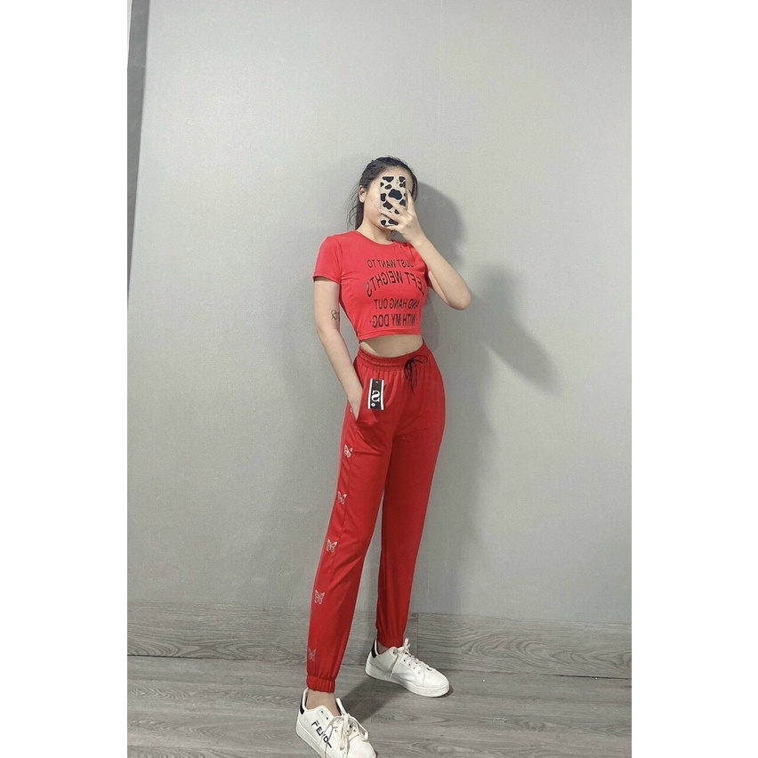 Quần Jogger Nữ In Viền Cánh Bướm Phong Cách Thể Thao