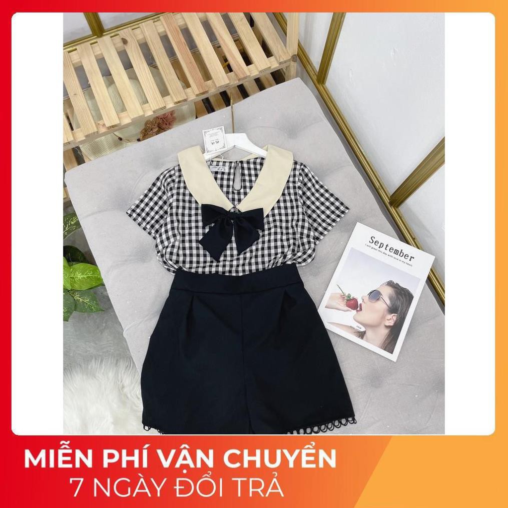 Set Nơ Kẻ Caro Cổ Thuyền Mix Quần Ren | BigBuy360 - bigbuy360.vn