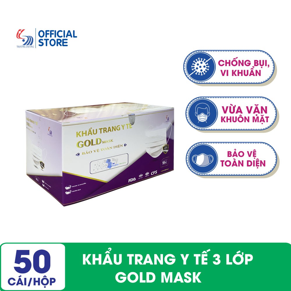 Khẩu trang y tế 3 lớp kháng khuẩn toàn diện Gold Mask Trường Dương - Hộp 50 cái