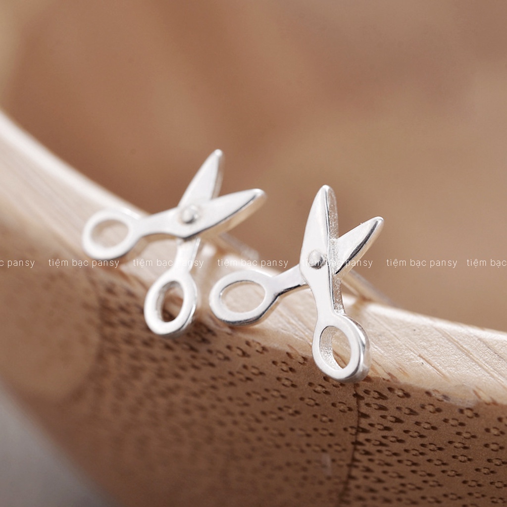 Khuyên tai bạc nam nữ PANSY hình chiếc kéo độc đáo, hoa tai unisex bằng bạc ta 925 cá tính giá chất