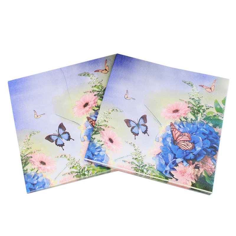Set 20 Tờ Khăn Giấy In Hình Bướm Hoa Cẩm Tú Cầu Trang Trí Sự Kiện &amp; Tiệc Tùng
