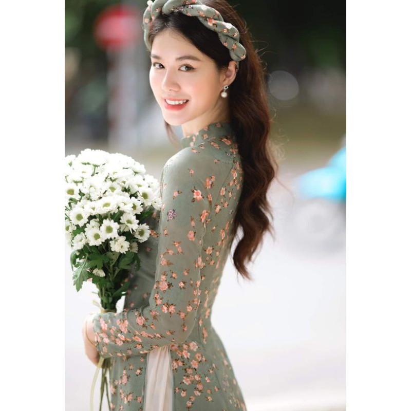 Áo dài 4 tà hoa nhí màu xinh