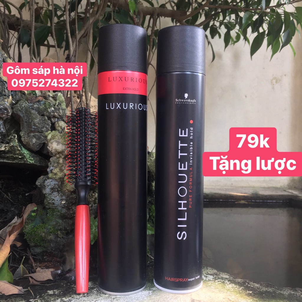 COMBO  Gôm Xịt Tóc LUXURIOUS + Gôm Xịt Tóc Silhouette 400ML + Lược Tạo Kiểu