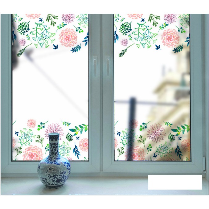 Decal Dán Kính Cao Cấp - Hoa Viền Sắc Màu nhạt ( 60x116 )