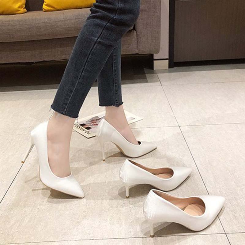 Giày Cao Gót Mũi Nhọn Chất Liệu Satin Thời Trang Công Sở Thanh Lịch Cho Nữ
