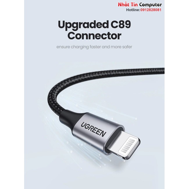 Cáp sạc điện thoại iPhone, iPad usb dài 1M/1M5 chuẩn MFI Apple, sạc nhanh Ugreen 60156/60157 cao cấp