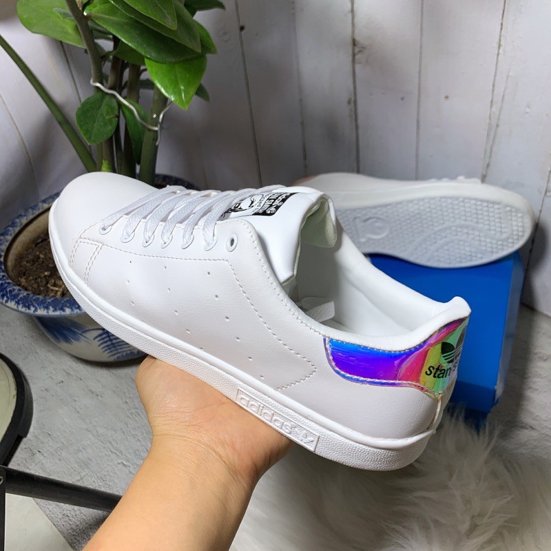 Giày Stan Smith nam nữ trắng gót bạc hologram loại đẹp chuẩn