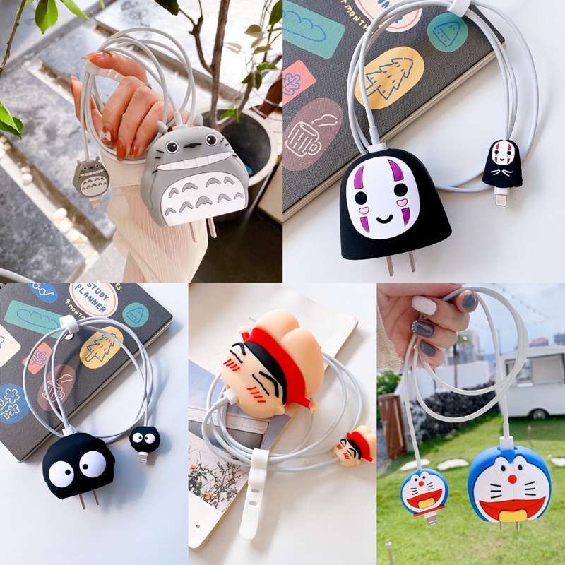 Combo ốp trang trí bảo vệ dây và củ sạc iPhone 18W 20W Khủng Long - Totoro - Vô diện - Stitch - Kaws và hoạt hình khác