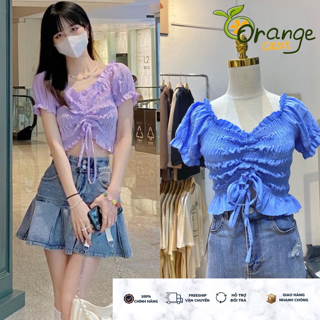 Áo Croptop Trễ Vai Dây Dút Bánh Bèo Dễ Thương A2751