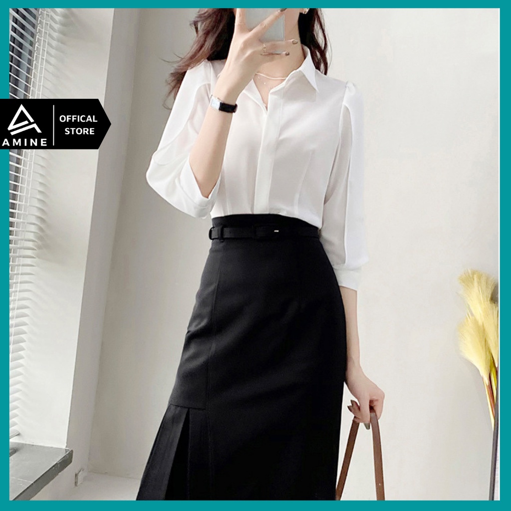 Áo sơ mi nữ, Sơ mi nữ trắng trơn tay lửng SM08