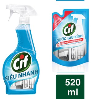 [HCM][GIAO 2H](SIÊU RẺ)Combo Chai & Túi Nước lau kính Cif 520ml