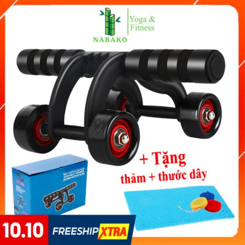 [ XẢ KHO NGHỈ BÁN ]  Con Lăn Tập Bụng 4 Bánh Cao Cấp Tặng Kèm Thảm