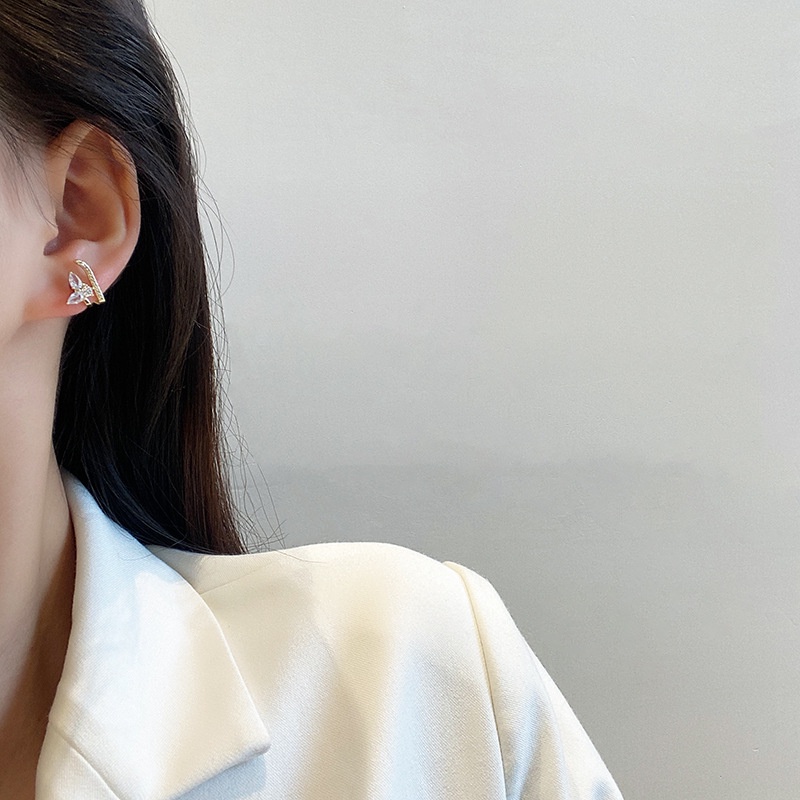 Bông Tai Mạ Bạc 925 Hình Hoa Đính Đá Zircon Thời Trang