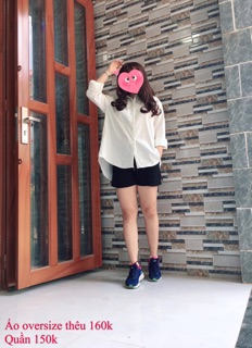 Áo Sơ mi oversize thêu cute trắng