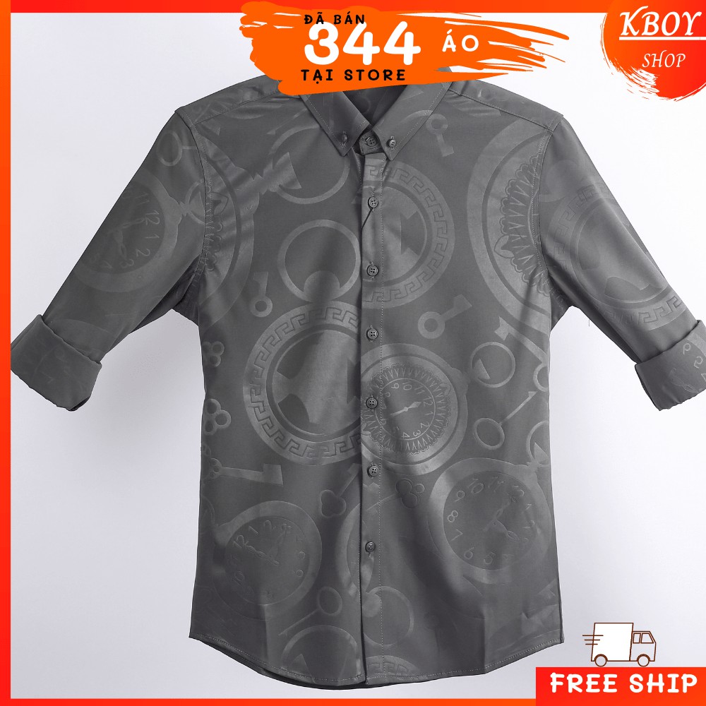 Áo sơ mi tay dài- cổ bẻ Họa tiết cao cấp, Mềm mịn, thoáng mát, Lịch lãm, tinh tế, Màu xám, co giãn tốt - G571 | BigBuy360 - bigbuy360.vn