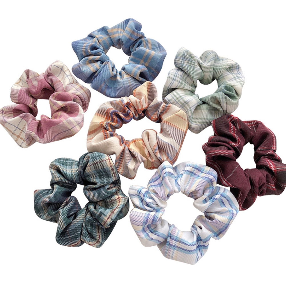 Cột Tóc Vải Scrunchies Họa Tiết Caro Vintage Hàn Quốc, Dây Buộc Tóc Scrunchies Cứng JP5