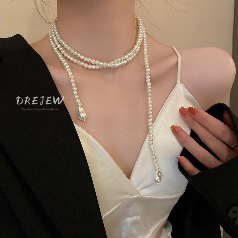 DREJEW Dây Chuyền Dáng Dài Đính Ngọc Trai Phong Cách Hàn Quốc Cho Nữ