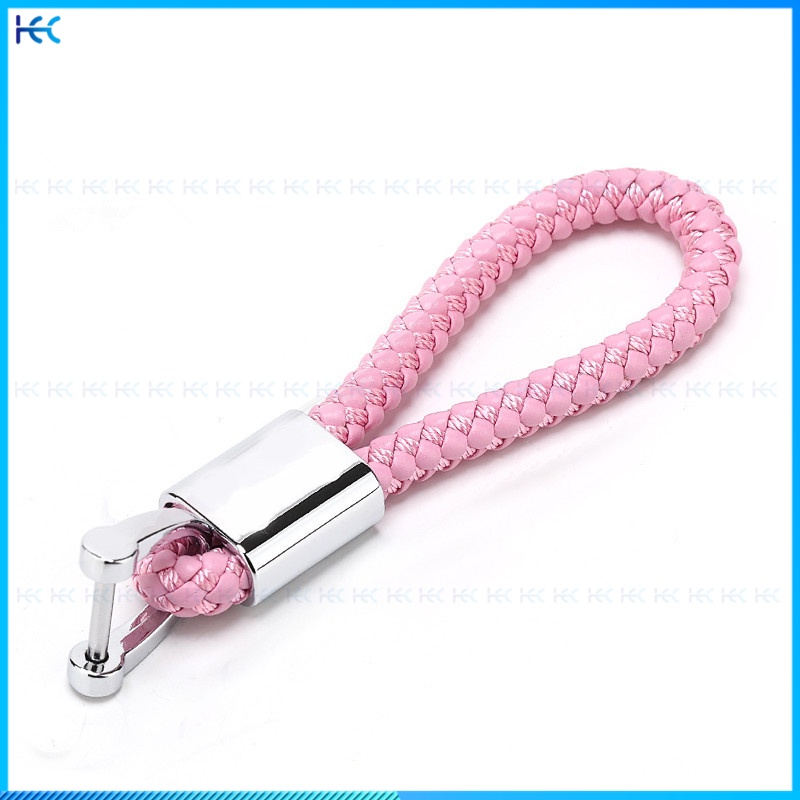 Móc Khóa Xe Hơi Dây Da Đan Logo Màu Hồng