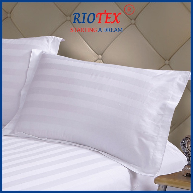 T300 Vỏ Gối RIOTEX Trắng Sọc Khách Sạn Kích Thước 40x60/50x70cm/30x105cm Loại Có Bèo Và Không Bèo