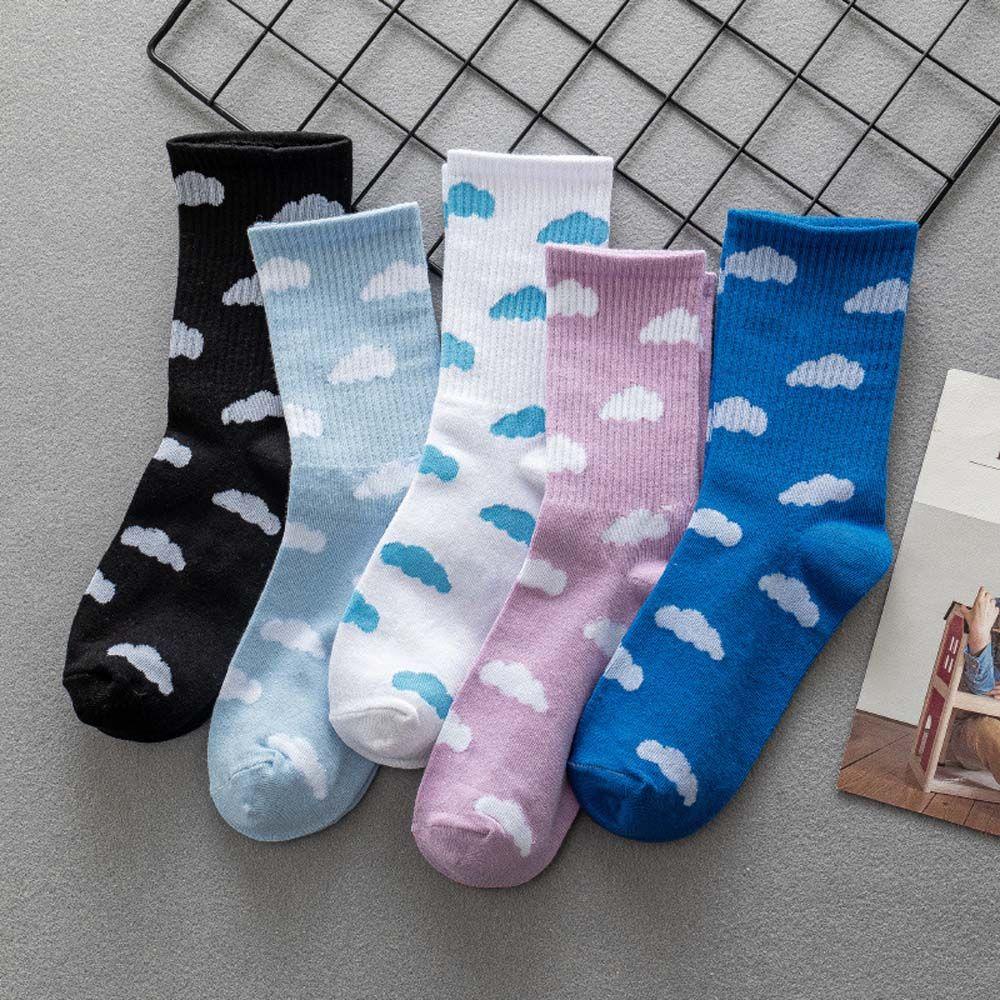 Vớ Cotton Thoải Mái Thoáng Khí Màu Trơn Họa Tiết Mây Và Bầu Trời Xanh Phong Cách Hàn Quốc Cho Nữ