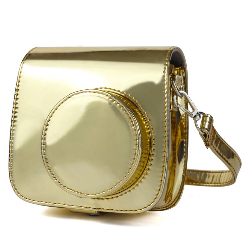 Zzz Túi Đựng Máy Ảnh Màu Vàng Tráng Gương Sáng Bóng Có Dây Đeo Vai