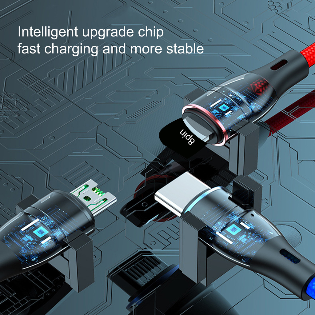 Dây Cáp Sạc Nhanh 1.2m 3 Trong 1 Micro-Usb Type-C 8 Pin 5a Tiện Dụng