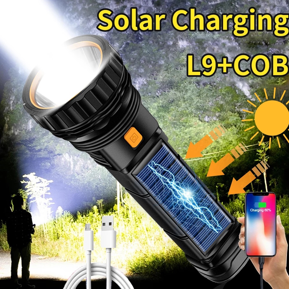 Đèn Pin LED COB Cầm Tay Sử Dụng Năng Lượng Mặt Trời Siêu Sáng Chống Thấm Nước Có Thể Sạc Lại Cho Hoạt Động Ngoài Trời