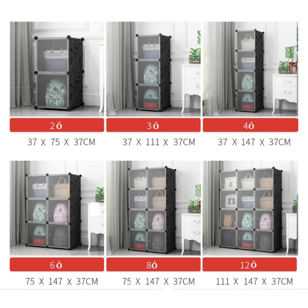 Tủ Nhựa Ghép Đen Trắng Cửa Trong Suốt - Hàng Mới Về - Siêu Hot - Nhiều Kích Thước lựa Chọn