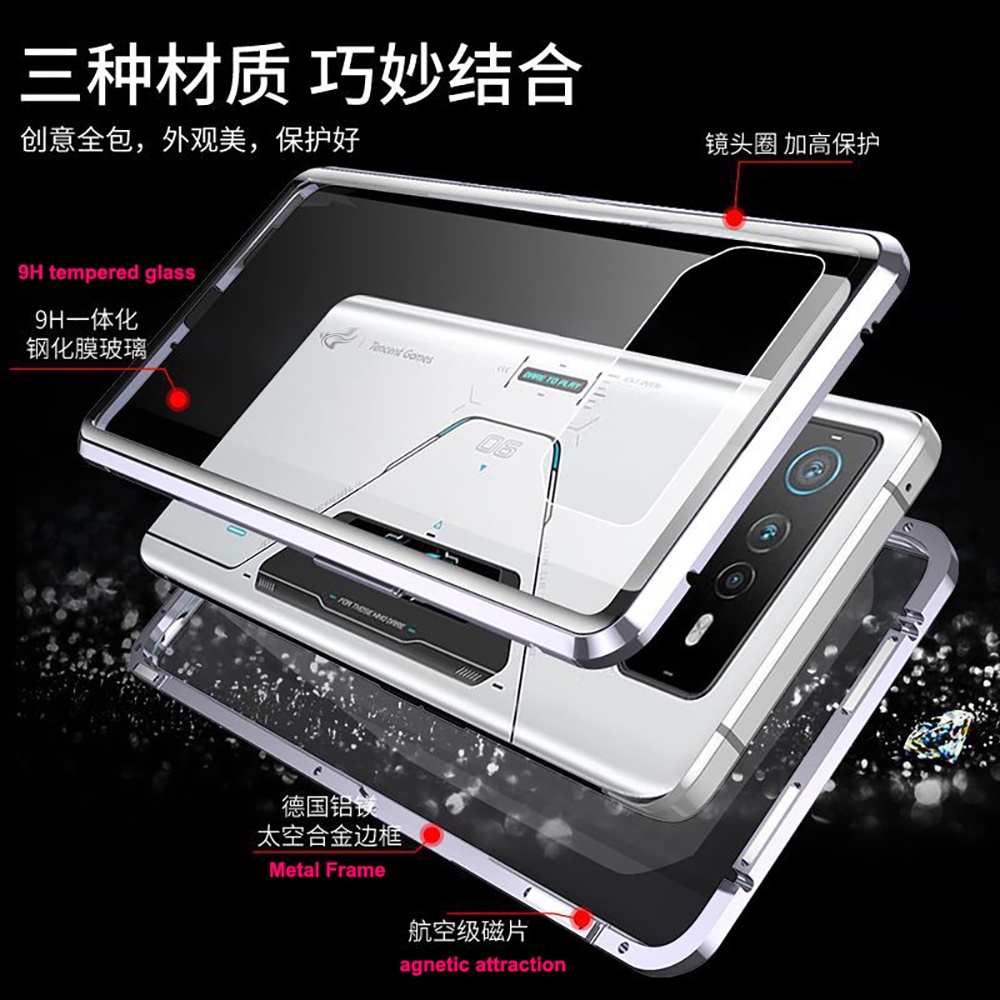 Ốp Điện Thoại Kính Cường Lực Hai Mặt Viền Kim Loại Màu Trắng Cho ROG phone 6 6 Pro ASUS ROG 6 ROG6 Pro
