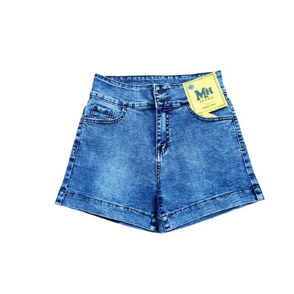 Quần sọt jean nữ lưng cao 2 nút mẫu trơn co giãn màu xanh nhạt