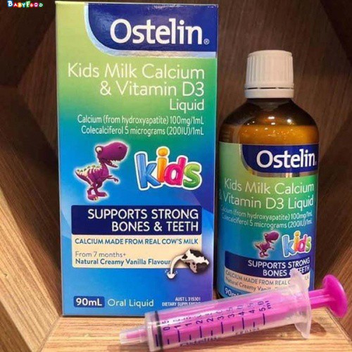 Canxi Nước Ostelin Kids Milk Calcium & D3 Liquid Úc (90ml) Cho Trẻ Từ 7 Tháng Tuổi