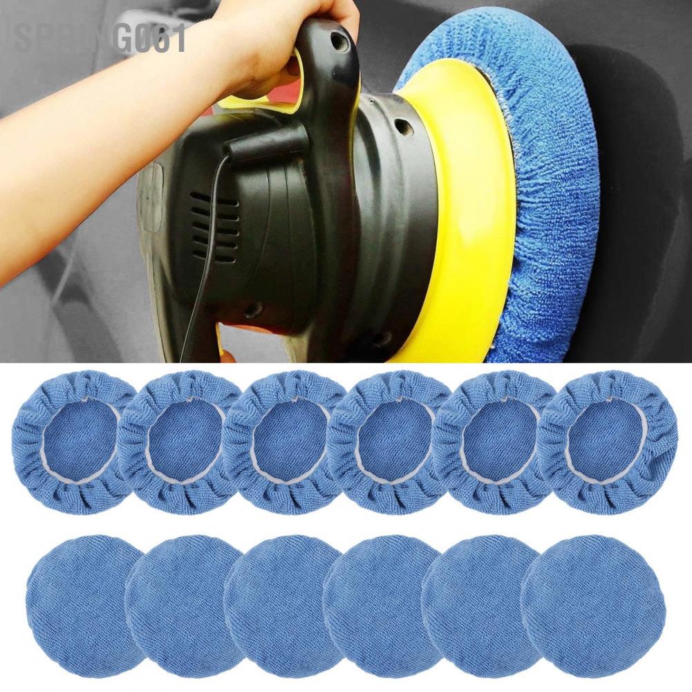 Spring061 12pcs Car Polishing Bonnets 5‑5.7in Microfiber Soft Strong Adsorption Buffing Pad Cover for Polisher