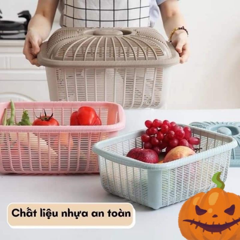 Rổ vuông có nắp đậy - Rổ đựng đồ hoa quả gọn gàng,sạch sẽ tiện lợi