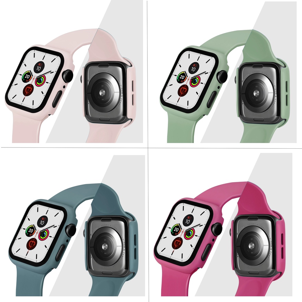 Set dây đeo silicon + vỏ bảo vệ thích hợp cho đồng hồ Apple Watch dòng 4 3 5 SE 6 kích thước 44mm 40mm 42mm 38mm