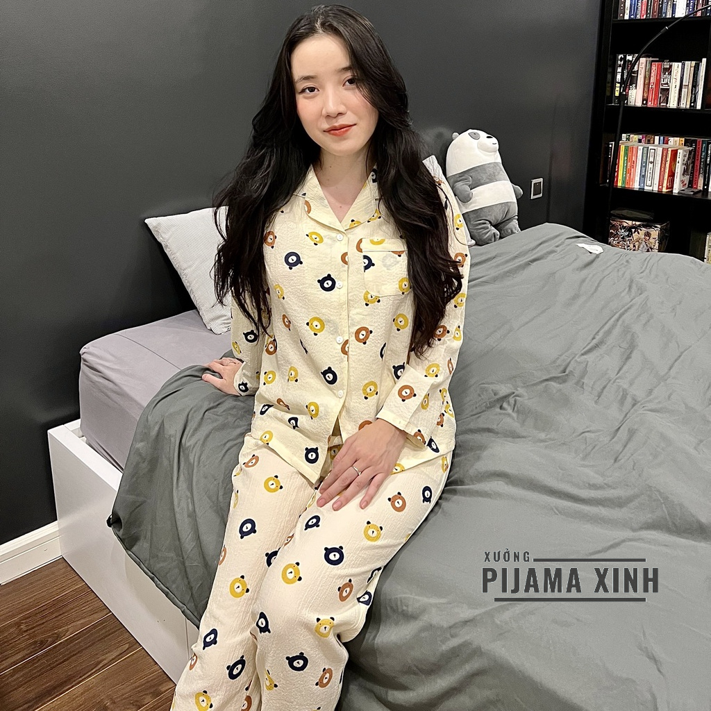 Pijama Xốp Đũi - Họa Tiết Gấu Nhiều Màu Hàng Đẹp Xinh Siêu Hot