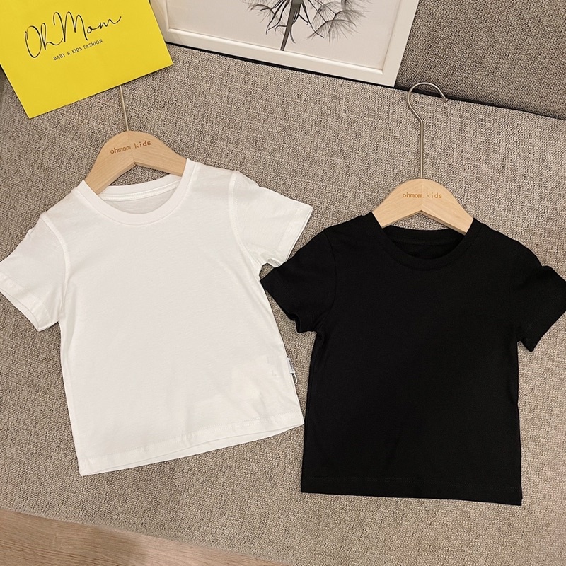 Áo thun cổ tròn trơn basic chất cotton cho bé gái bé trai