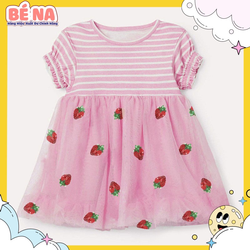 [ Hàng chính hãng ] Váy LITTLEMAVEN hồng chân ren dâu cực đẹp cho bé gái