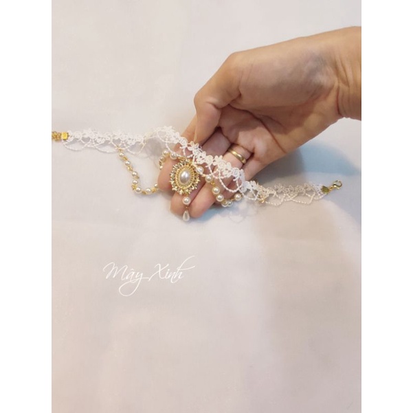 Vòng cổ choker lolita đính mặt đá xinh