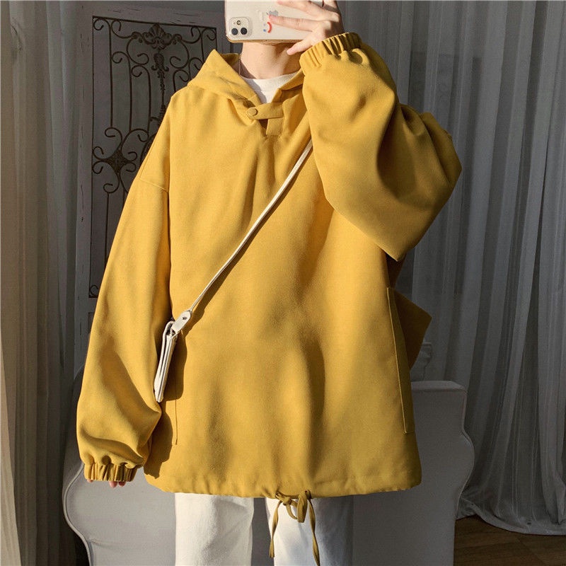 Áo hoodie dáng rộng màu sắc đơn giản thời trang mùa thu dành cho nam