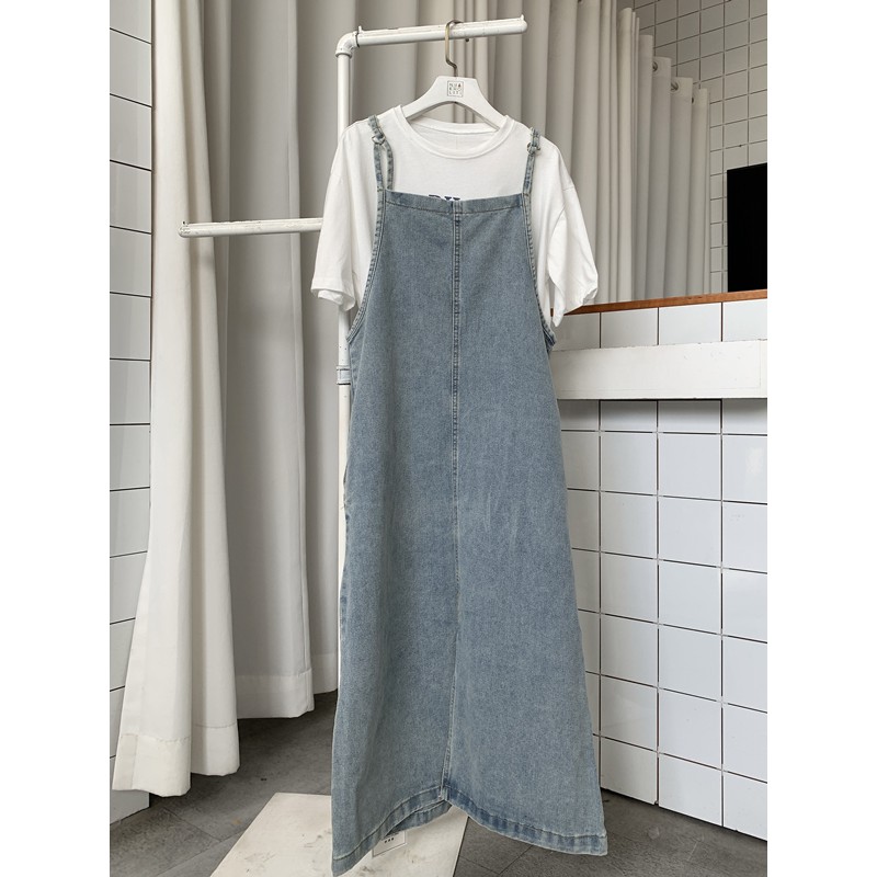 [Mã FAGREAT1505 giảm 8% tối đa 50K đơn 250K] Váy yếm jean maxi 2 dây xanh nhạt - YV152