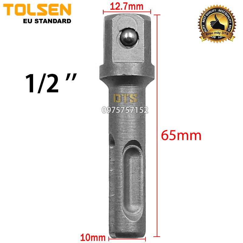 Bộ 3 đầu chuyển vặn khẩu công nghiệp chuôi gài SDS Plus TOLSEN cho máy khoan bê tông sang đầu bulong cỡ 1/2 3/8 1/4 inch