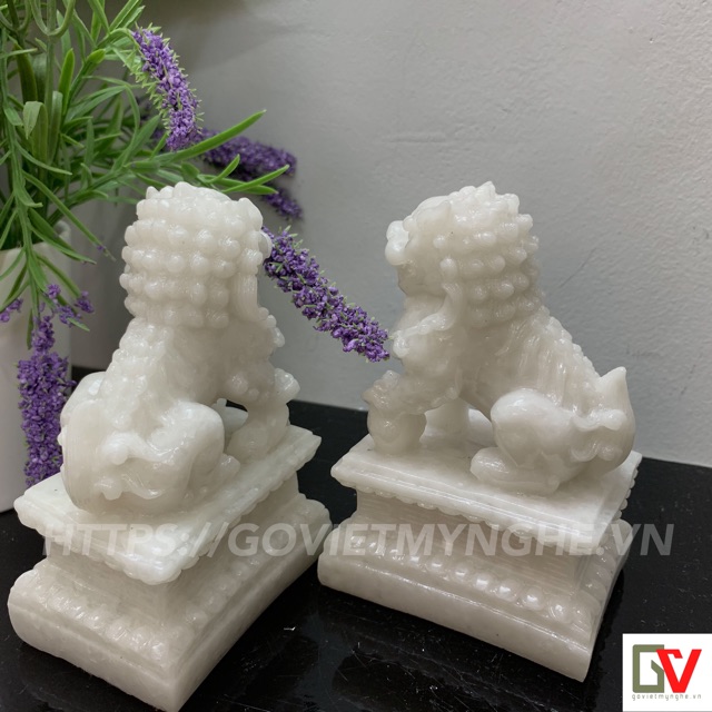 Cặp 2 tượng kỳ lân trang trí phong thủy - Cao 12cm - Màu trắng đá non nước | BigBuy360 - bigbuy360.vn