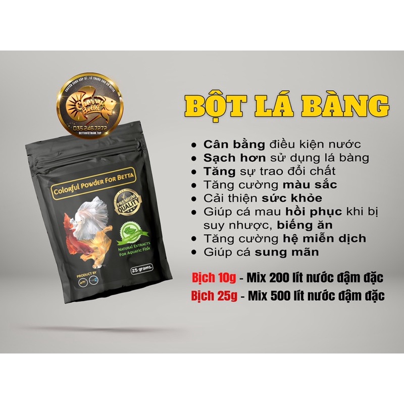 Bột lá bàng 5g - dưỡng cá betta thay thế lá bàng