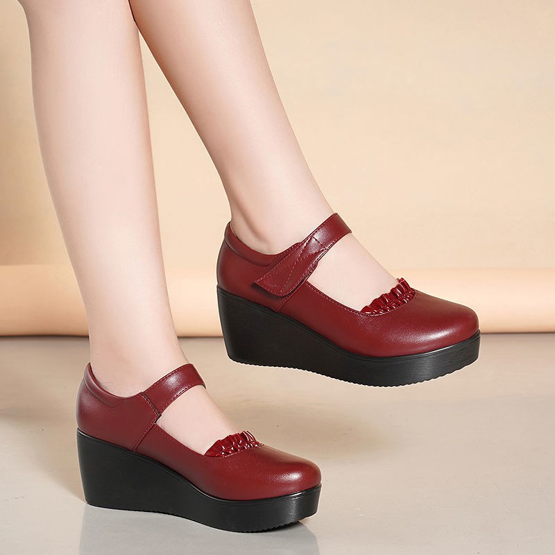 Giày cao gót mũi tròn thời trang mùa thu 2020 cho phụ nữ trung niên