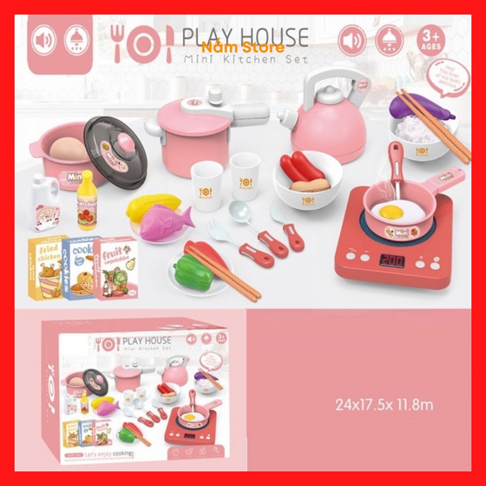 Bộ Đồ Chơi Nấu Ăn Nhà Bếp Cao Cấp Play House 36 Chi Tiết Màu Hồng Cho Bé