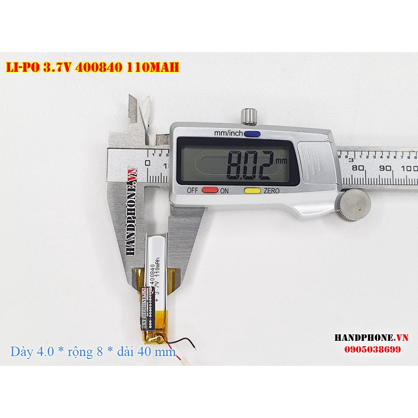 Pin Li-Po 3.7V 400840 110mAh (Lithium Polymer) cho Tai Nghe Bluetooth, Máy Ghi Âm, Máy Nghe Nhạc, Loa Bluetooth