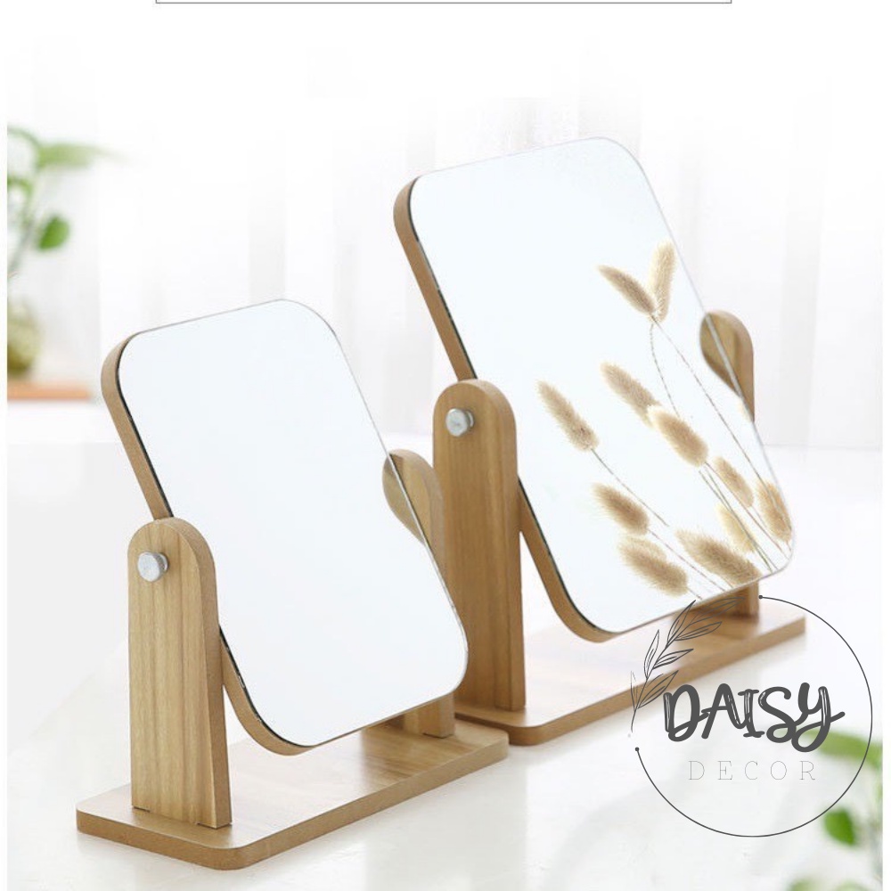 Gương gỗ hàn quốc - Gương để bàn decor vintage 2 size lựa chọn - HÀNG CÓ SẴN - Daisy.decor