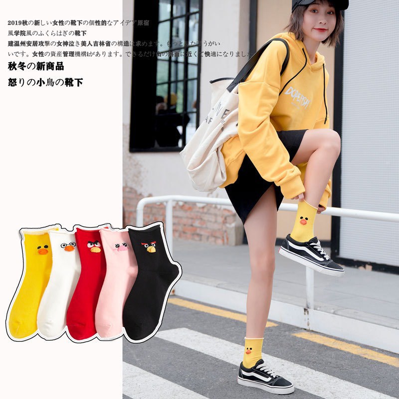 Tất Vớ Cổ Cao Hình Angry Bird Dễ Thương Thấm Hút Mồ Hôi Cho Nữ - La mode